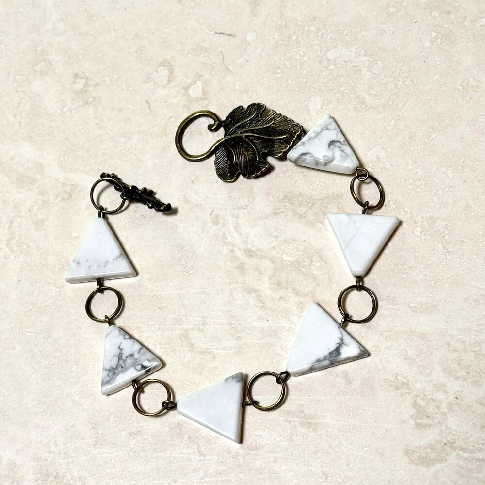 2/$20, Natural White Magnesite Bracelet, Genuine Gemstone + Bronze Grape Leaf